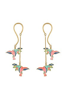 Gold Finish Dangler Earrings With Enamel