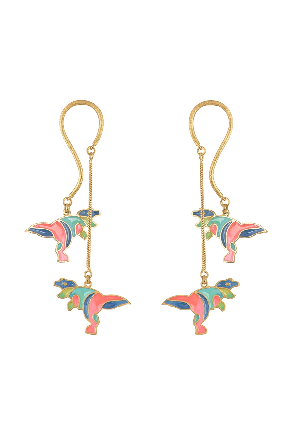 Gold Finish Dangler Earrings With Enamel