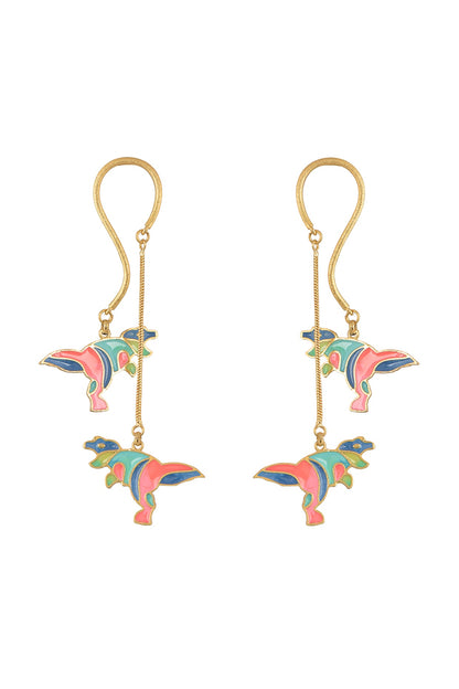 Gold Finish Dangler Earrings With Enamel