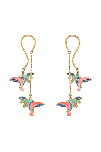 Gold Finish Dangler Earrings With Enamel