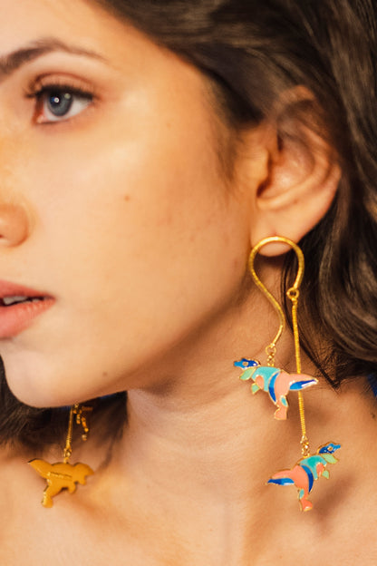 Gold Finish Dangler Earrings With Enamel