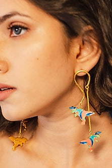 Gold Finish Dangler Earrings With Enamel