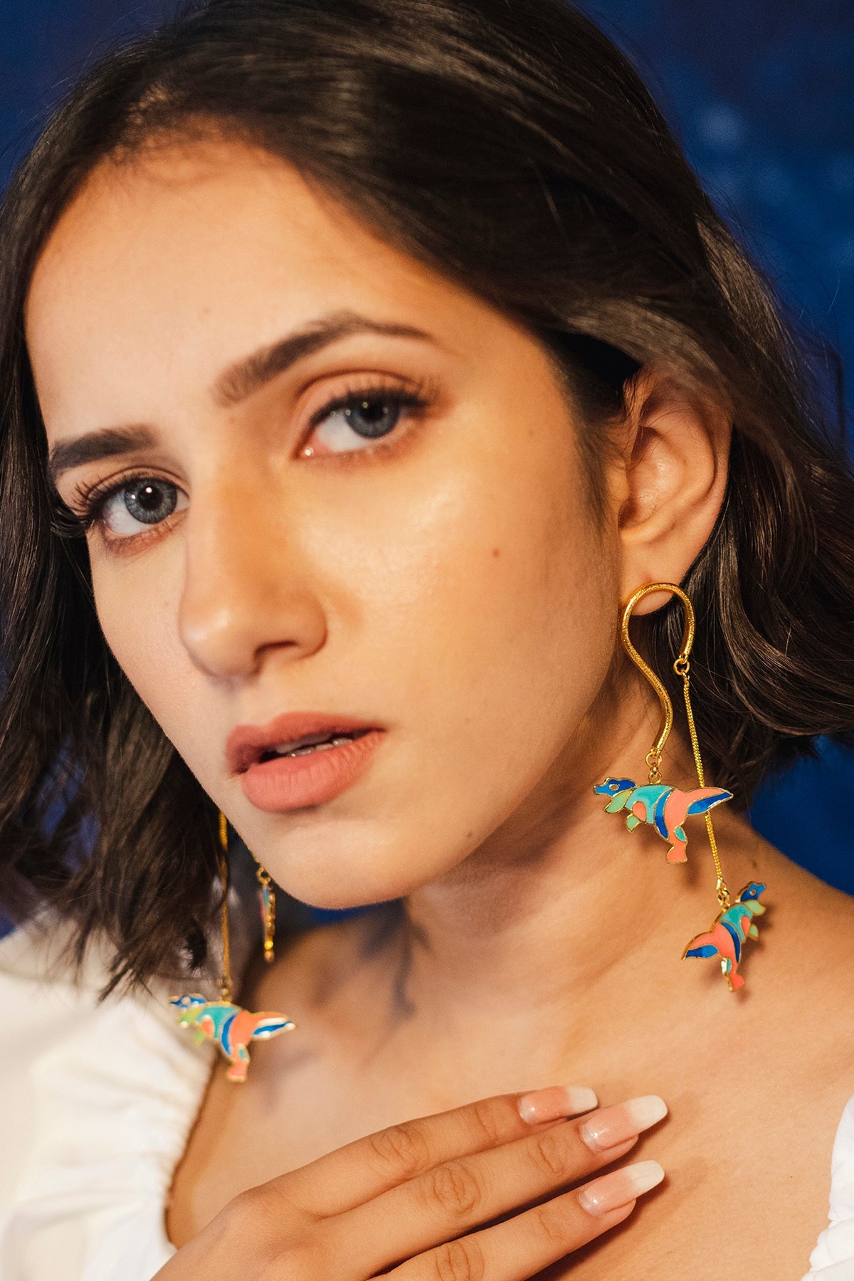 Gold Finish Dangler Earrings With Enamel