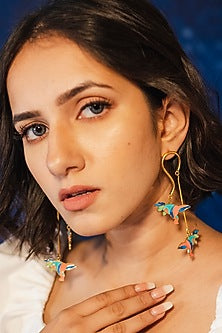 Gold Finish Dangler Earrings With Enamel
