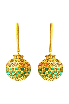 Gold Finish Vibrant Turquoise Enameled Earrings