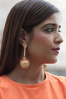Gold Finish Vibrant Turquoise Enameled Earrings