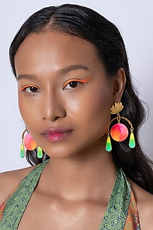 Gold Finish Earrings With Pink Enamel