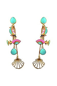 Gold Finish Vibrant Enameled Dangler Earrings