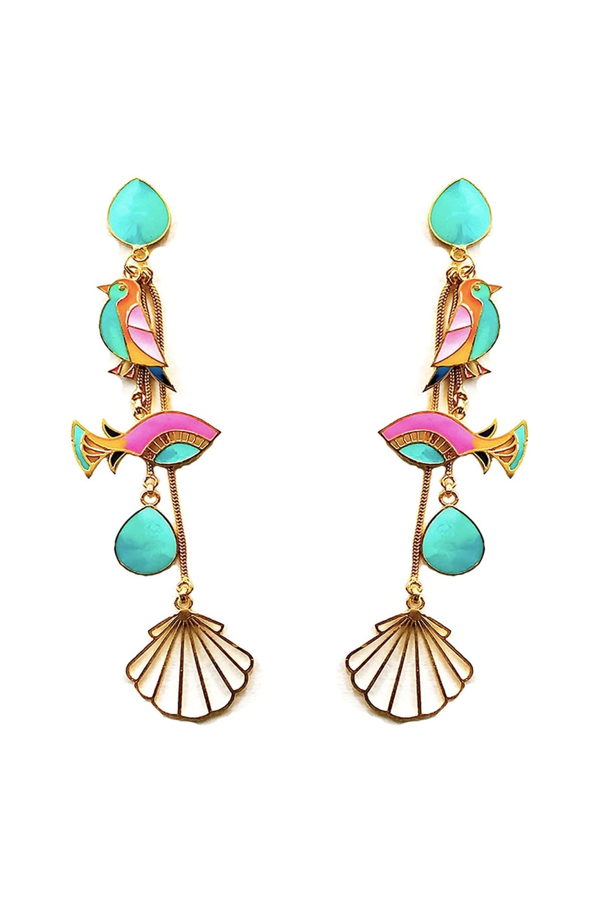 Gold Finish Vibrant Enameled Dangler Earrings