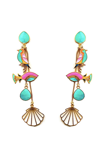 Gold Finish Vibrant Enameled Dangler Earrings