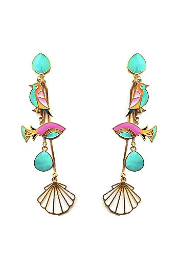 Gold Finish Vibrant Enameled Dangler Earrings