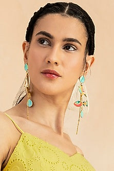 Gold Finish Vibrant Enameled Dangler Earrings