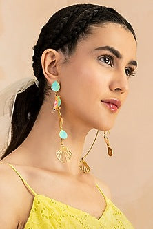 Gold Finish Vibrant Enameled Dangler Earrings