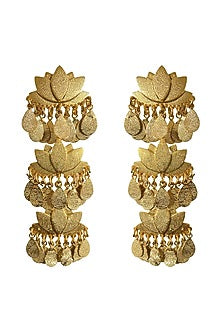 Gold Finish Textured Dangler Earrings