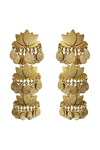 Gold Finish Textured Dangler Earrings