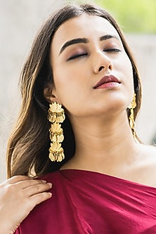 Gold Finish Textured Dangler Earrings