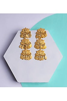 Gold Finish Textured Dangler Earrings