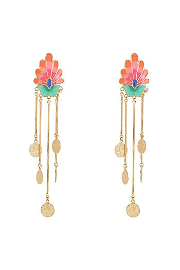 Gold Finish Enameled Dangler Earrings