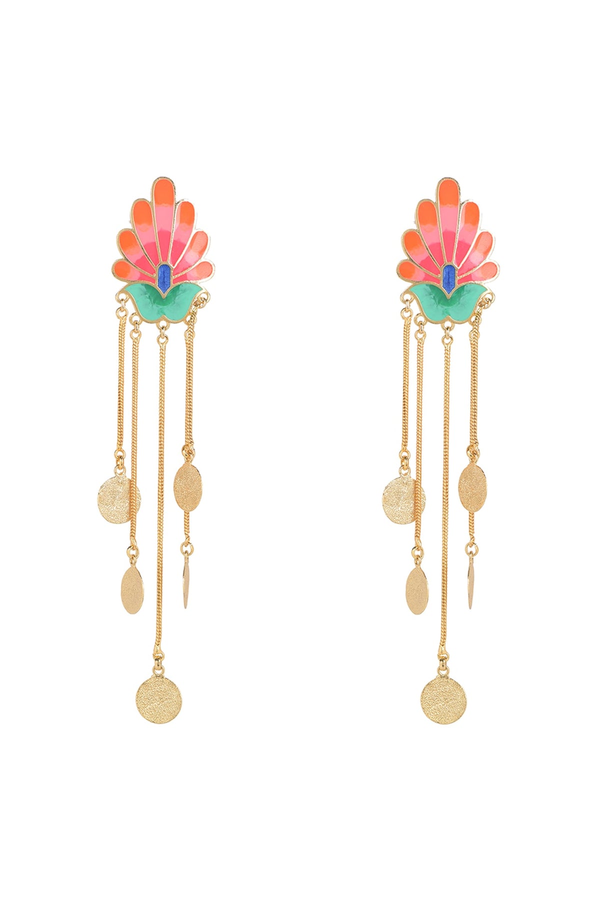 Gold Finish Enameled Dangler Earrings
