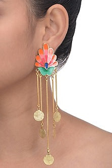 Gold Finish Enameled Dangler Earrings