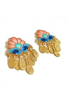 Gold Finish Vibrant Enameled Earrings