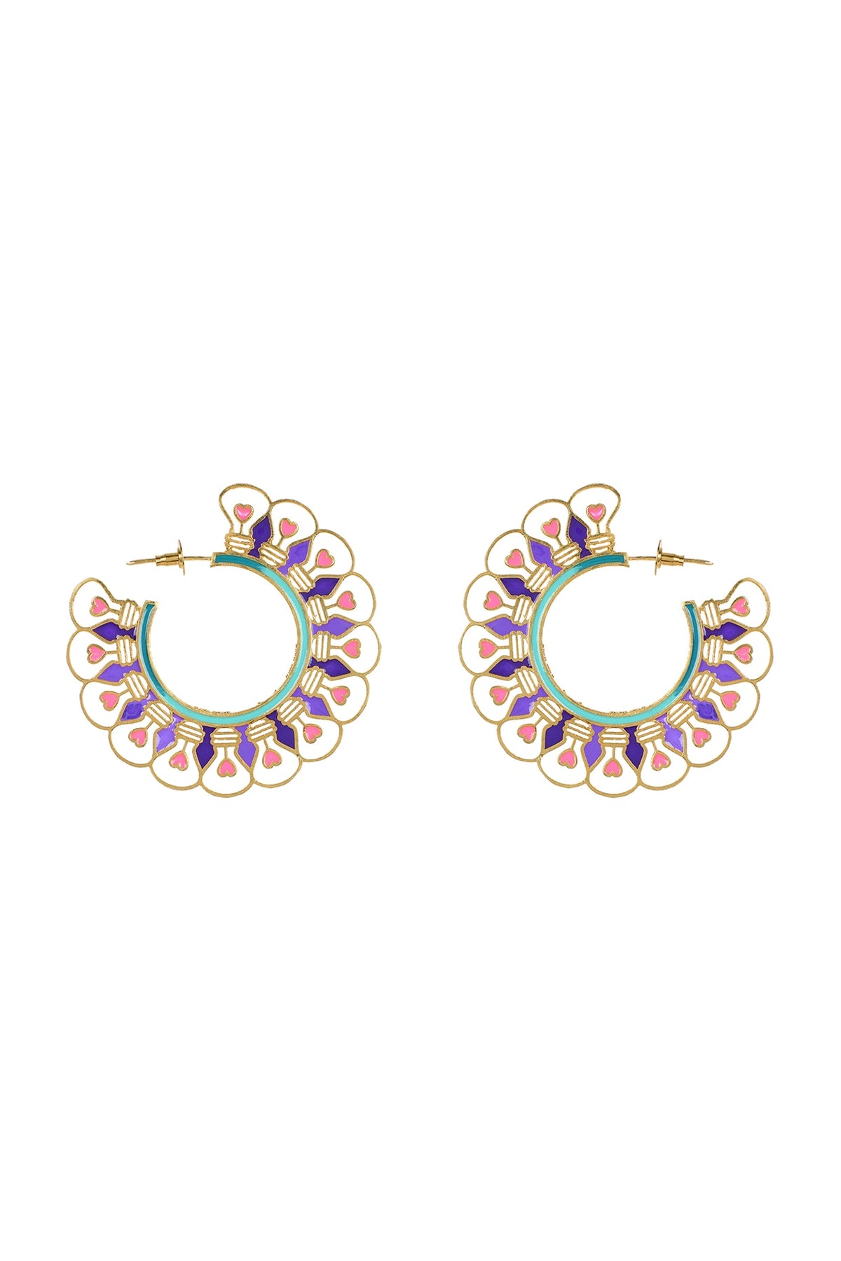 Gold Finish Purple Enameled Hoop Earrings