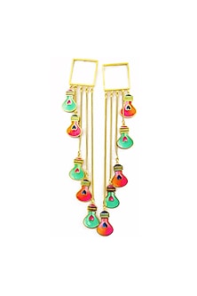 Gold Finish Earrings With Enamel