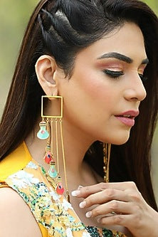 Gold Finish Earrings With Enamel