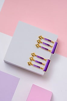 Gold Finish Purple Enameled Dangler Earrings