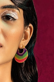 Gold Finish Multi-Colored Enameled Hoop Earrings
