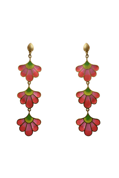 Gold Finish Pink Enameled Dangler Earrings