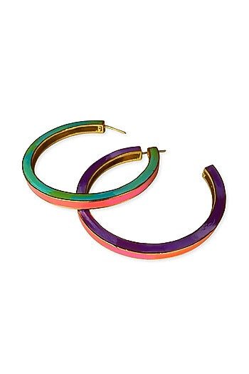 Gold Finish Enameled Hoop Earrings