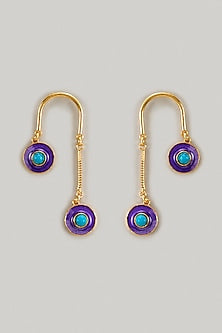 Gold Finish Turquoise Stone Enameled Dangler Earrings