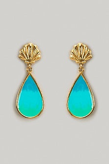 Gold Finish Turquoise Stone Enameled Dangler Earrings
