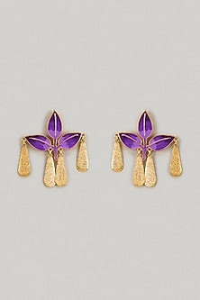 Gold Finish Enameled Dangler Earrings