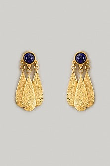 Gold Finish Blue Stone Enameled Dangler Earrings