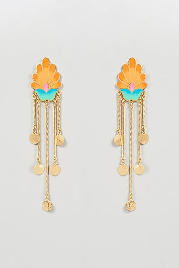 Gold Finish Royal Bloom Dangler Earrings