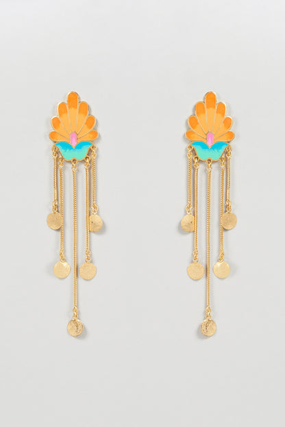 Gold Finish Royal Bloom Dangler Earrings