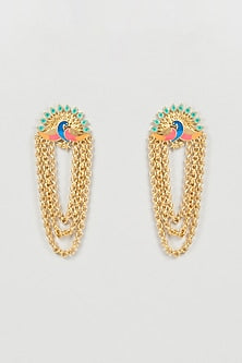 Gold Finish Peacock Dangler Earrings