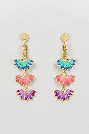 Gold Finish Lotus Dangler Earrings