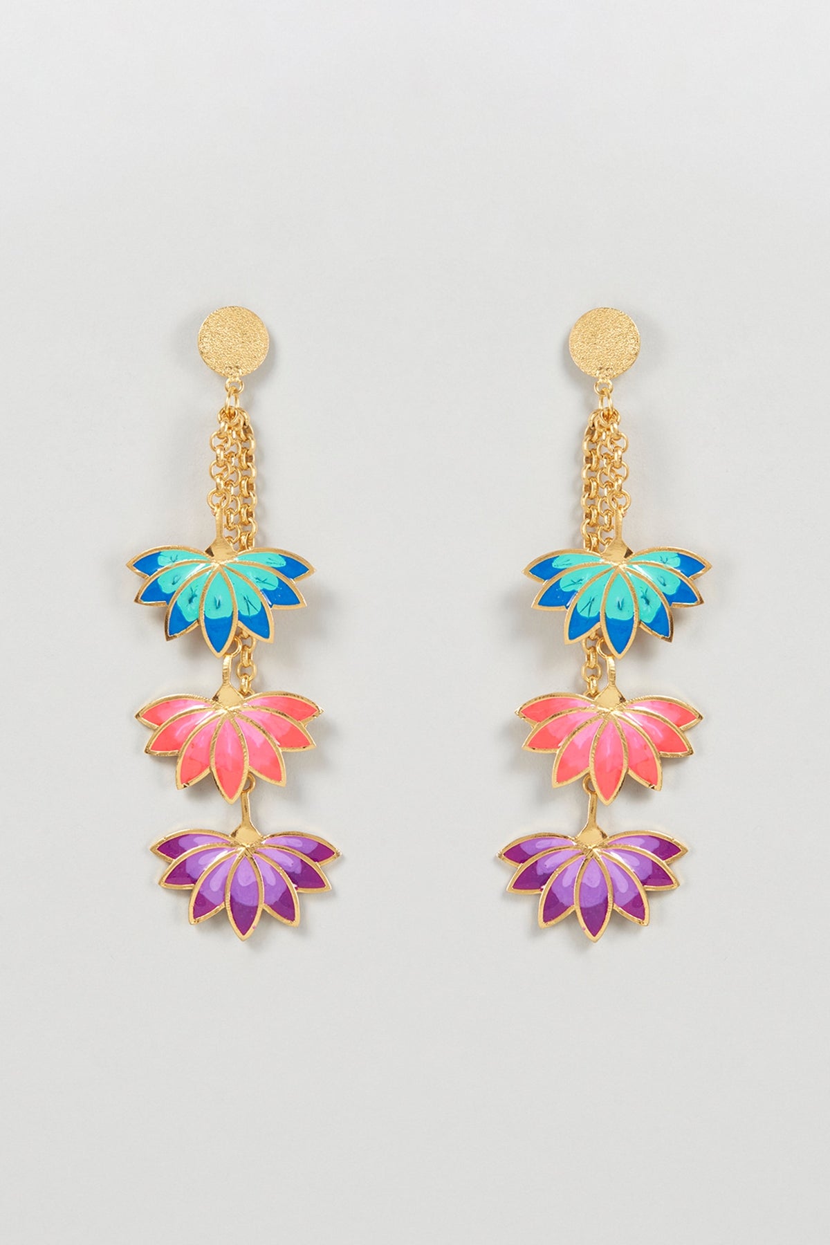 Gold Finish Lotus Dangler Earrings