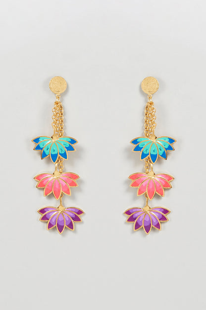 Gold Finish Lotus Dangler Earrings