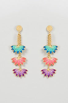 Gold Finish Lotus Dangler Earrings