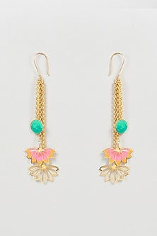 Gold Finish Lotus Charm Dangler Earrings