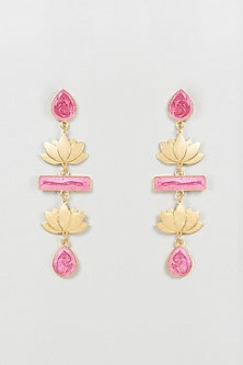 Gold Finish Lotus Dangler Earrings