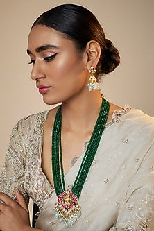 Gold Finish Kundan Polki Pendant Necklace Set