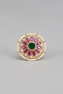 Gold Finish Kundan Polki Ring
