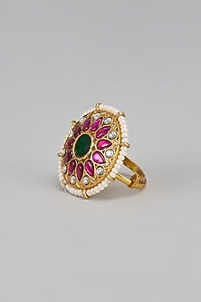 Gold Finish Kundan Polki Ring