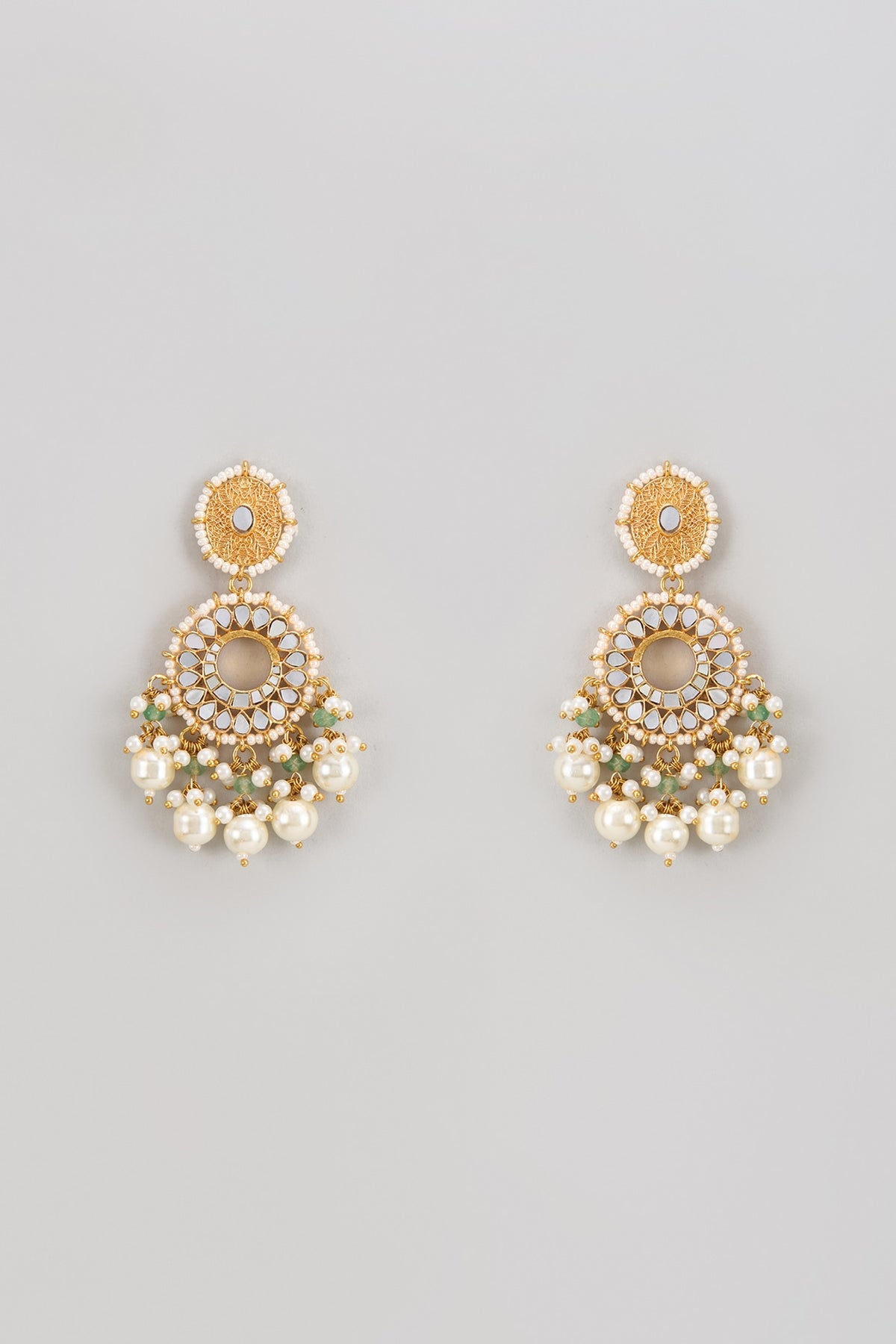 Gold Finish Kundan Polki & Mother Of Pearl Dangler Earrings