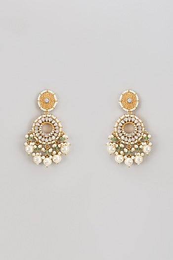 Gold Finish Kundan Polki & Mother Of Pearl Dangler Earrings